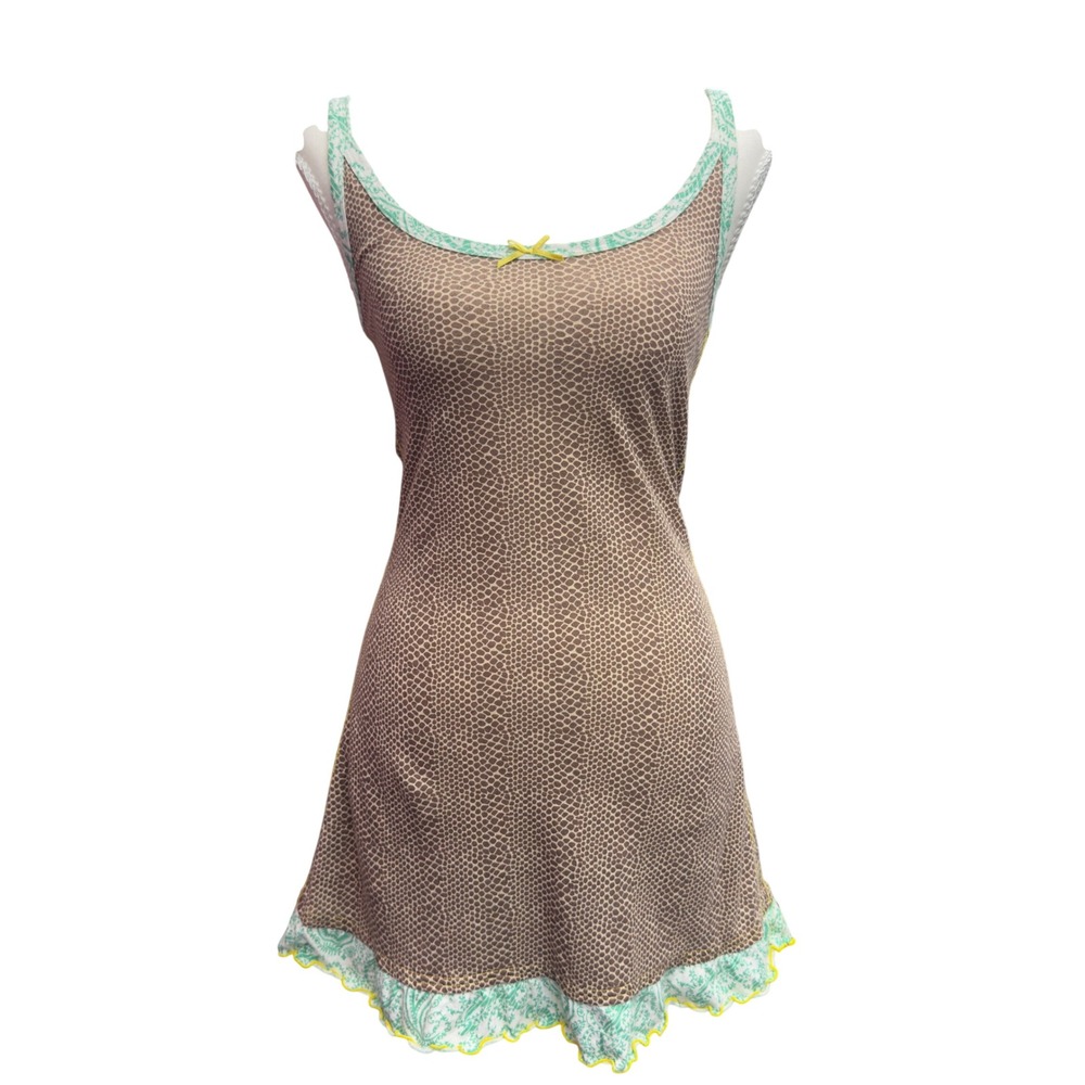 Free People Brown Honeycomb Green Paisley Cotton Mini Dress XS